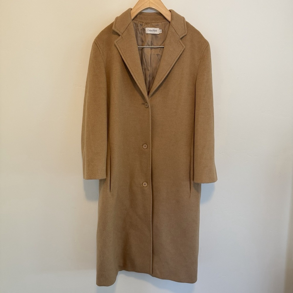 RARE Calvin Klein Collection Made in Italy Camel Hair Coat 10 Tan Long 90s
